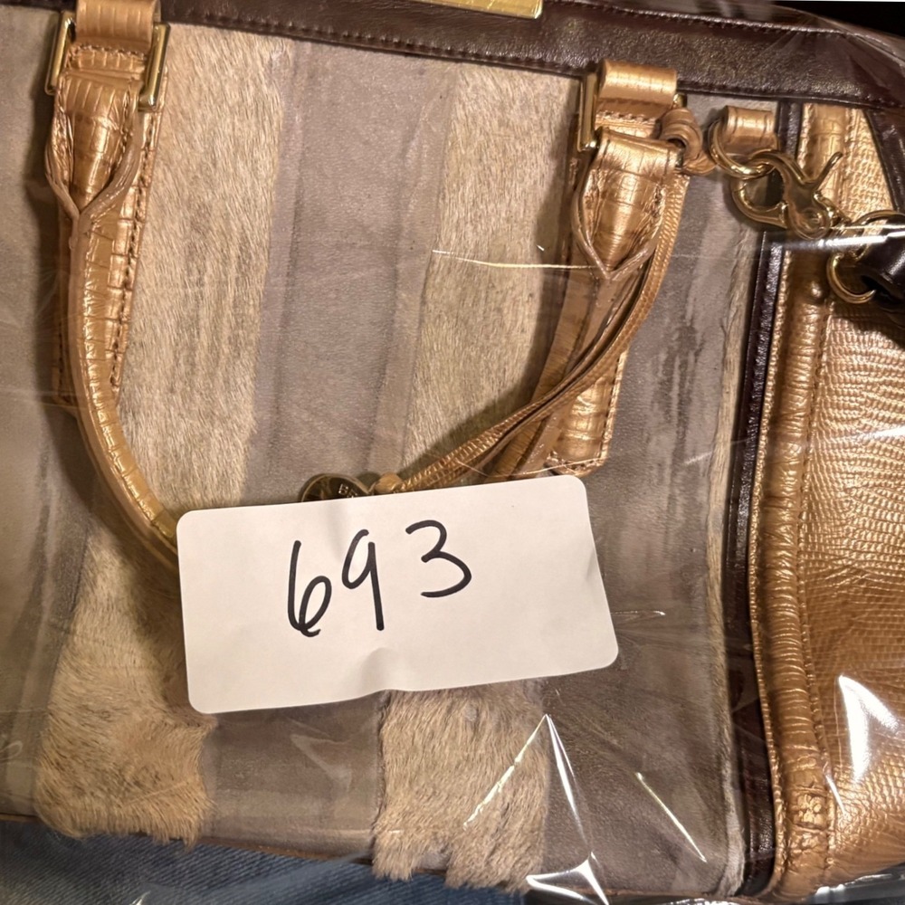 Brahmin Arden Satchel Calf Hair Metallic Gold Bronze Doctor Shoulder Bag - Picture 12 of 14